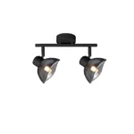 CALLA 2 G9 ceiling spot light in sand black with smoked glass petal shade, 2 heads, lit
