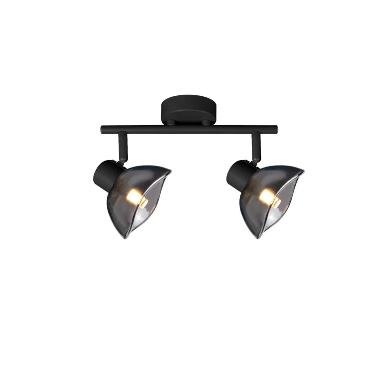 CALLA 2 G9 ceiling spot light in sand black with smoked glass petal shade, 2 heads, lit