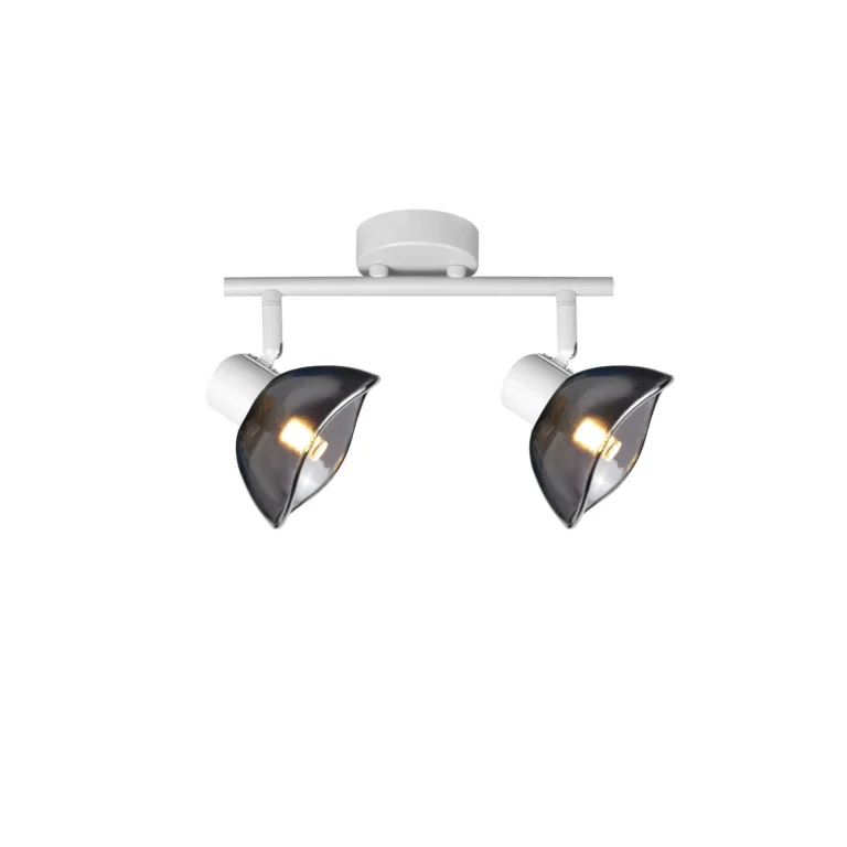 CALLA 2 G9 ceiling spot light in sand white with smoked glass petal shade, 2 heads, lit