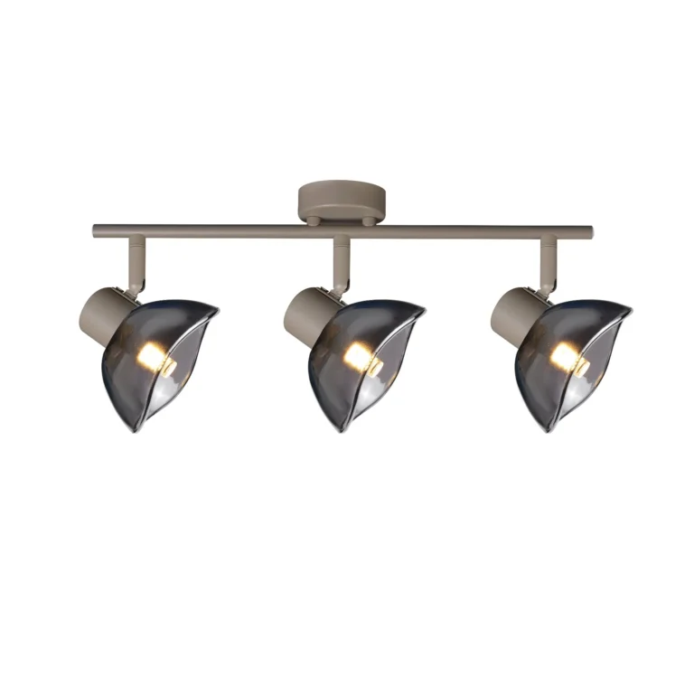 CALLA 3 G9 ceiling spot light in beige with smoked glass petal shade, 3 heads, lit
