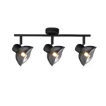 CALLA 3 G9 ceiling spot light in sand black with smoked glass petal shade, 3 heads, lit