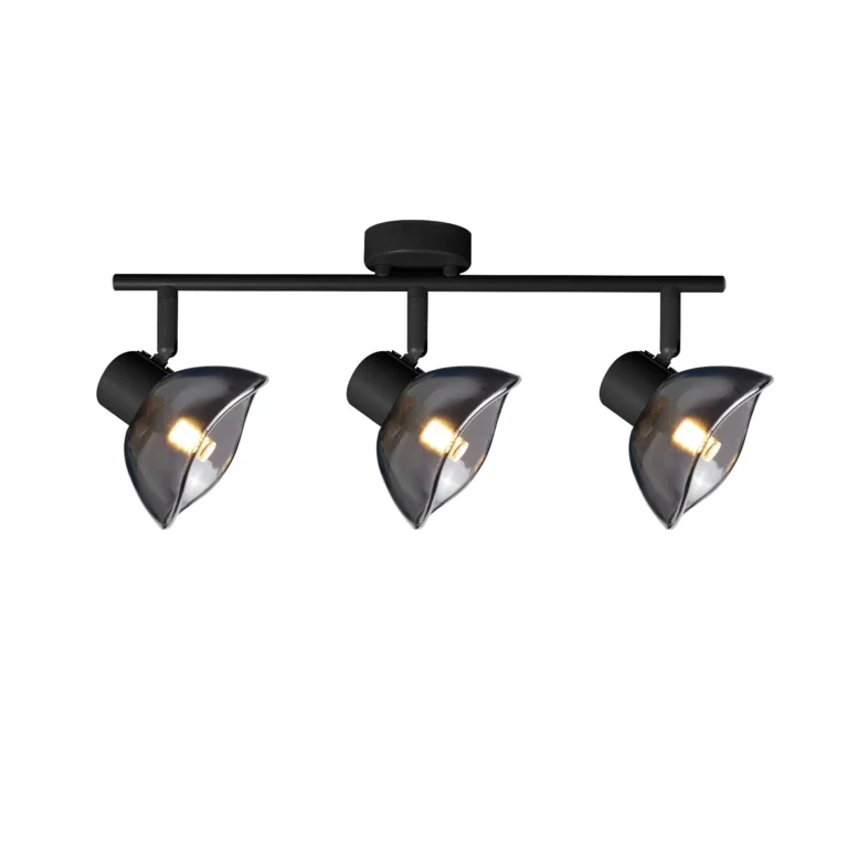 CALLA 3 G9 ceiling spot light in sand black with smoked glass petal shade, 3 heads, lit