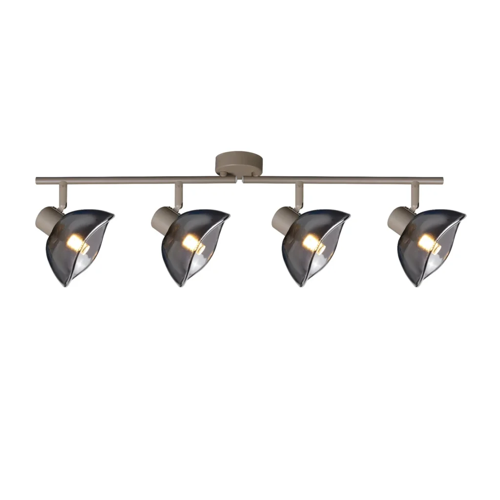 CALLA 4 G9 ceiling spot light in beige with smoked glass petal shade, 4 heads, lit