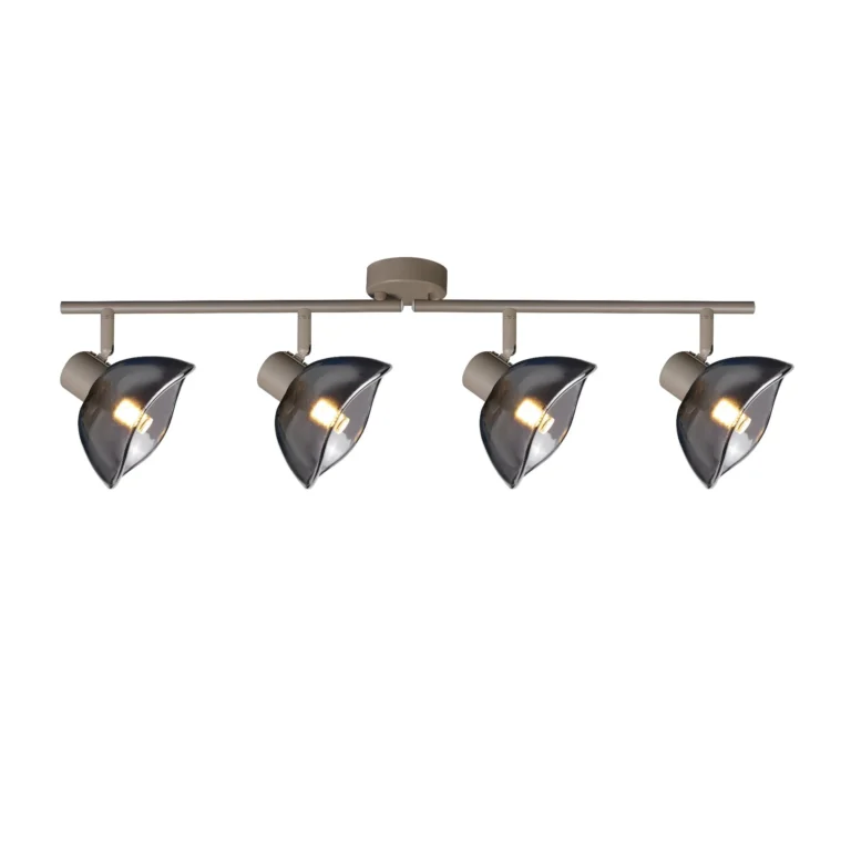 CALLA 4 G9 ceiling spot light in beige with smoked glass petal shade, 4 heads, lit