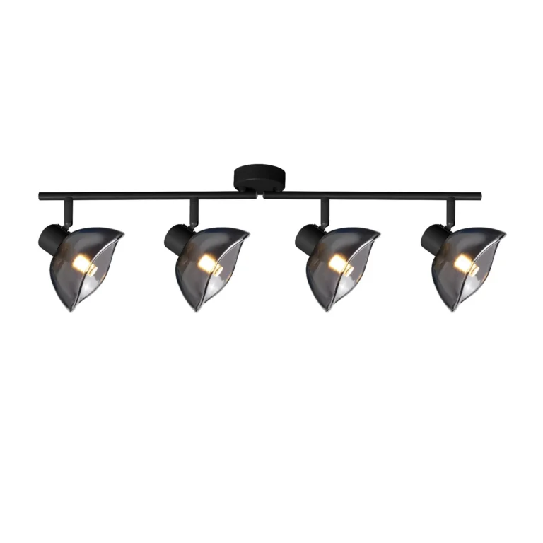 CALLA 4 G9 ceiling spot light in sand black with smoked glass petal shade, 4 heads, lit