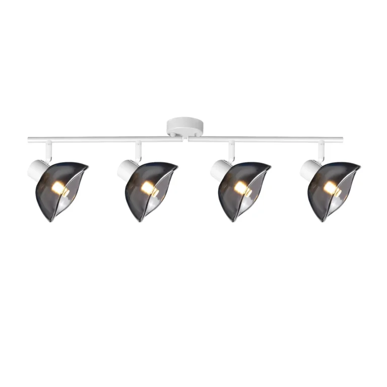 CALLA 4 G9 ceiling spot light in sand white with smoked glass petal shade, 4 heads, lit