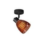 COGNAC 1 E14 Ceiling Spot Light BK in sand black with cognac ribbed glass shade, 1 head, lit