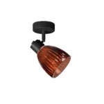 COGNAC 1 E14 Ceiling Spot Light BK in sand black with cognac ribbed glass shade, 1 head, product photo