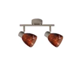 COGNAC 2 E14 Ceiling Spot Light BEI in beige with cognac ribbed glass shade, 2 heads, product photo