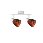 COGNAC 2 E14 Ceiling Spot Light WH in sand white with cognac ribbed glass shade, 2 heads, product photo