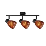 COGNAC 3 E14 Ceiling Spot Light BK in sand black with cognac ribbed glass shade, 3 heads, lit