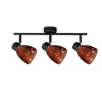 COGNAC 3 E14 Ceiling Spot Light BK in sand black with cognac ribbed glass shade, 3 heads, product photo