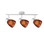 COGNAC 3 E14 Ceiling Spot Light WH in sand white with cognac ribbed glass shade, 3 heads, lit