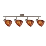 COGNAC 4 E14 Ceiling Spot Light BEI in beige with cognac ribbed glass shade, 4 heads, lit