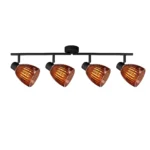COGNAC 4 E14 Ceiling Spot Light BK in sand black with cognac ribbed glass shade, 4 heads, lit