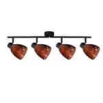 COGNAC 4 E14 Ceiling Spot Light BK in sand black with cognac ribbed glass shade, 4 heads, product photo