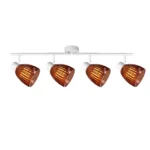 COGNAC 4 E14 Ceiling Spot Light WH in sand white with cognac ribbed glass shade, 4 heads, lit