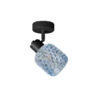 DEW 1 G9 Ceiling Spot Light BK in sand black with blue hobnail glass shade, 1 head, product photo