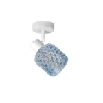 DEW 1 G9 Ceiling Spot Light WH in sand white with blue hobnail glass shade, 1 head, product photo
