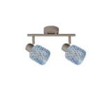 DEW 2 G9 Ceiling Spot Light BEI in beige with blue hobnail glass shade, 2 heads, product photo
