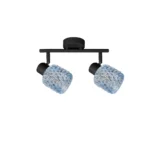 DEW 2 G9 Ceiling Spot Light BK in sand black with blue hobnail glass shade, 2 heads, product photo