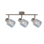 DEW 3 G9 Ceiling Spot Light BEI in beige with blue hobnail glass shade, 3 heads, lit