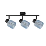 DEW 3 G9 Ceiling Spot Light BK in sand black with blue hobnail glass shade, 3 heads, product photo