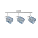 DEW 3 G9 Ceiling Spot Light WH in sand white with blue hobnail glass shade, 3 heads, product photo