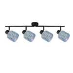 DEW 4 G9 Ceiling Spot Light BK in sand black with blue hobnail glass shade, 4 heads, product photo