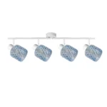 DEW 4 G9 Ceiling Spot Light WH in sand white with blue hobnail glass shade, 4 heads, product photo