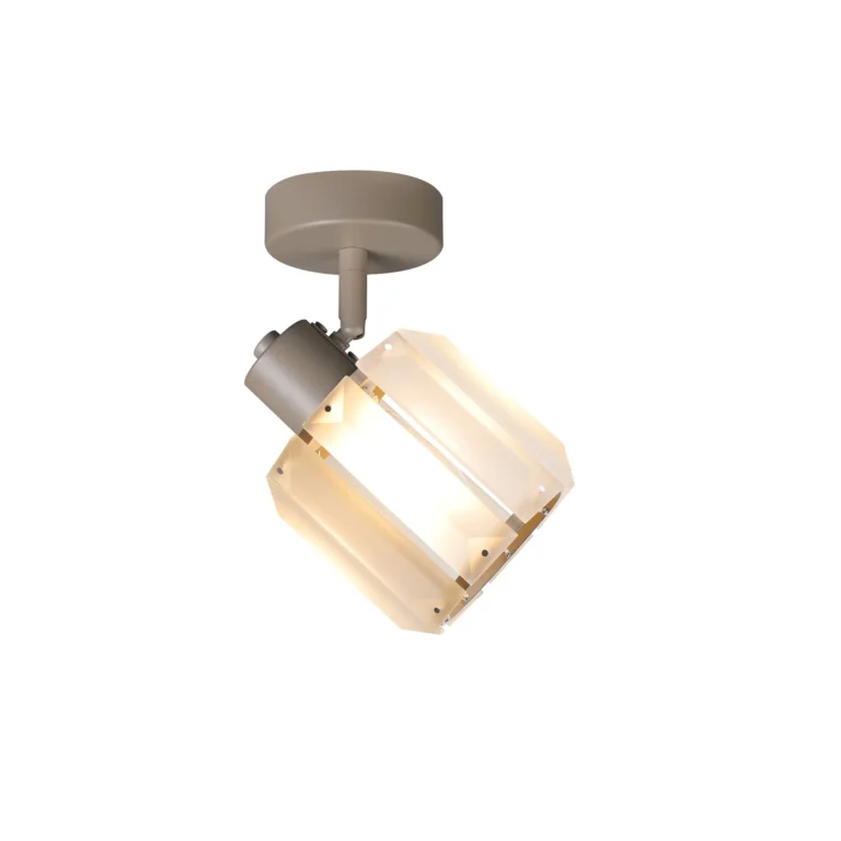 FACET 1 E14 ceiling spot light in beige with faceted crystal shade, 1 head, lit