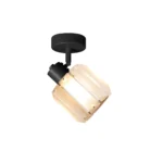 FACET 1 E14 ceiling spot light in sand black with faceted crystal shade, 1 head, lit