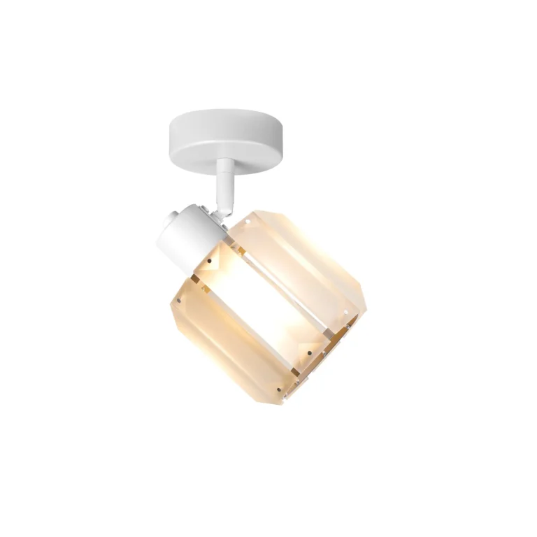 FACET 1 E14 ceiling spot light in sand white with faceted crystal shade, 1 head, lit
