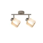 FACET 2 E14 ceiling spot light in beige with faceted crystal shade, 2 heads, lit