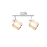FACET 2 E14 ceiling spot light in sand white with faceted crystal shade, 2 heads, lit