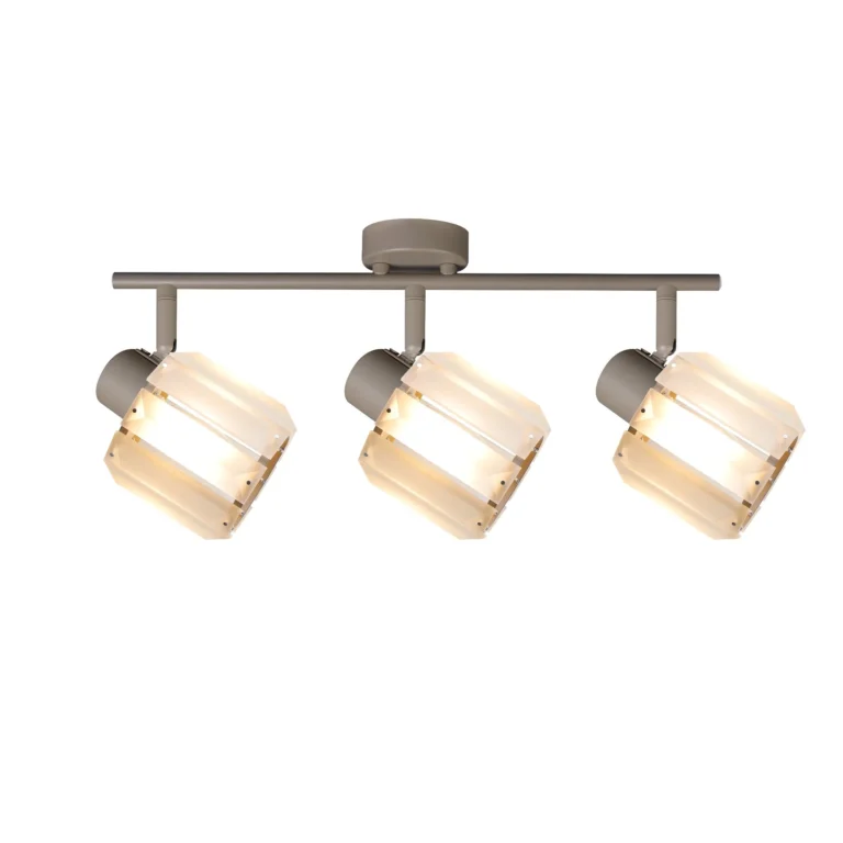 FACET 3 E14 ceiling spot light in beige with faceted crystal shade, 3 heads, lit