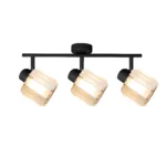 FACET 3 E14 ceiling spot light in sand black with faceted crystal shade, 3 heads, lit