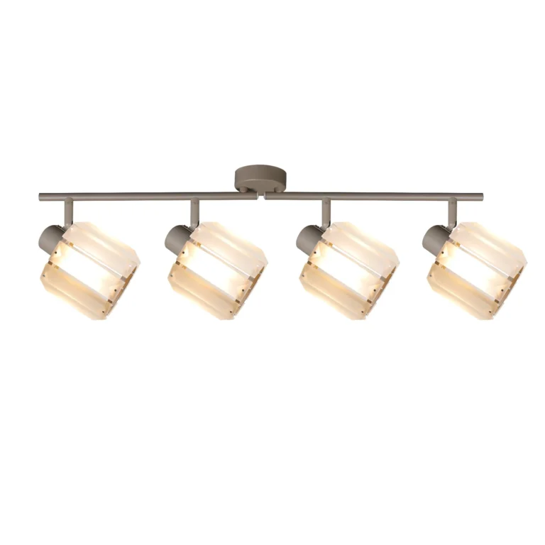 FACET 4 E14 ceiling spot light in beige with faceted crystal shade, 4 heads, lit