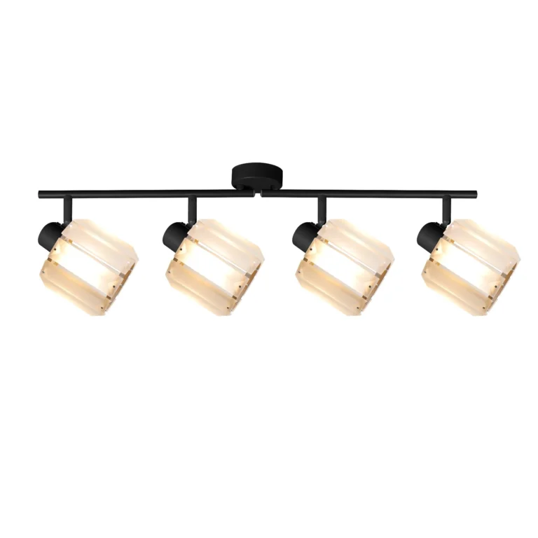 FACET 4 E14 ceiling spot light in sand black with faceted crystal shade, 4 heads, lit
