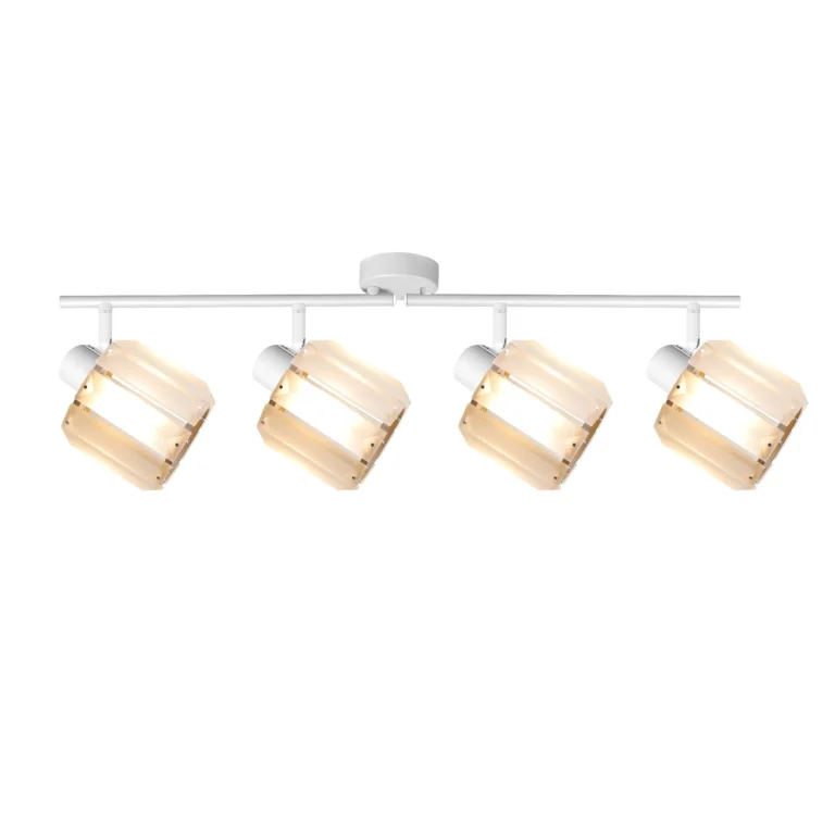 FACET 4 E14 ceiling spot light in sand white with faceted crystal shade, 4 heads, lit