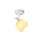 FLUTE 1 E14 ceiling spot light in sand white with fluted opal glass shade, 1 head, lit