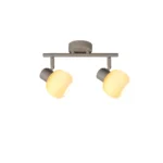 FLUTE 2 E14 ceiling spot light in beige with fluted opal glass shade, 2 heads, lit