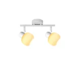 FLUTE 2 E14 ceiling spot light in sand white with fluted opal glass shade, 2 heads, lit