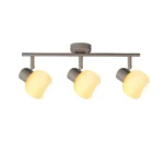 FLUTE 3 E14 ceiling spot light in beige with fluted opal glass shade, 3 heads, lit