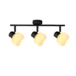FLUTE 3 E14 ceiling spot light in sand black with fluted opal glass shade, 3 heads, lit