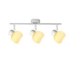 FLUTE 3 E14 ceiling spot light in sand white with fluted opal glass shade, 3 heads, lit