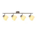 FLUTE 4 E14 ceiling spot light in beige with fluted opal glass shade, 4 heads, lit