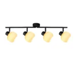 FLUTE 4 E14 ceiling spot light in sand black with fluted opal glass shade, 4 heads, lit