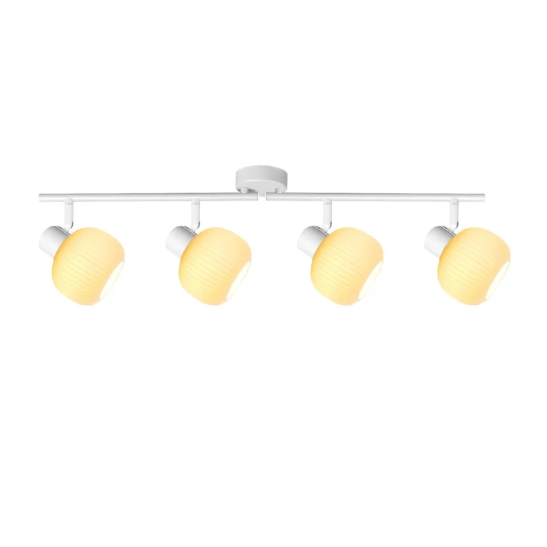 FLUTE 4 E14 ceiling spot light in sand white with fluted opal glass shade, 4 heads, lit