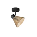 GEMMA 1 G9 ceiling spot light in sand black with amber hobnail glass shade, 1 head, product photo